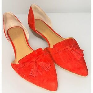 J. Crew Suede Leather Pointed Toe Kiltie Tassel Red Ballet Flats Loafers 9